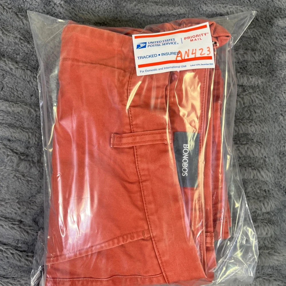 Bonobos‎ Mens Slim Straight Chino Pants 38x30 Coral Orange Cotton Trousers AN423